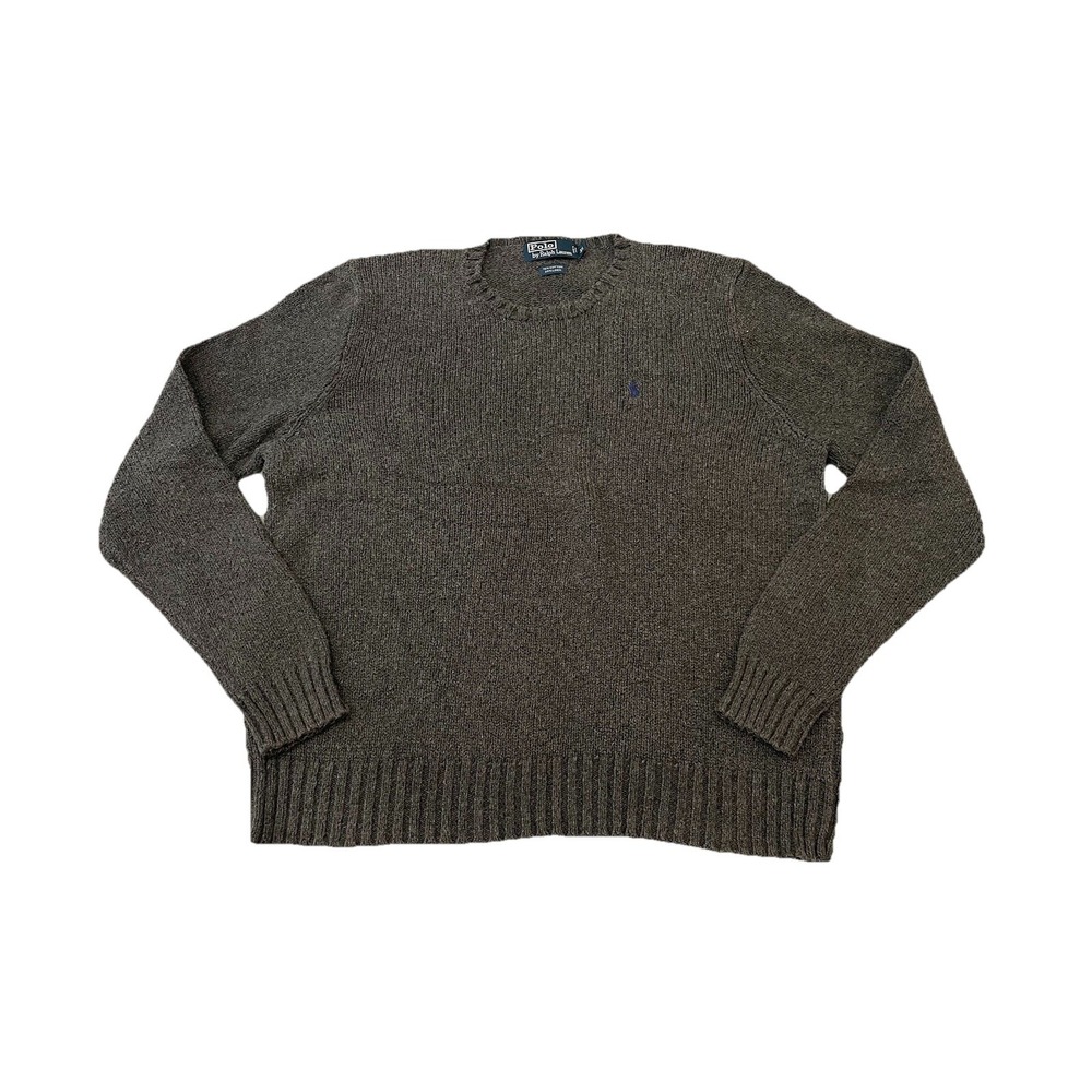 Vintage Polo Ralph‎ Lauren Cotton Linen Blend Knit Sweater XL Gray Preppy